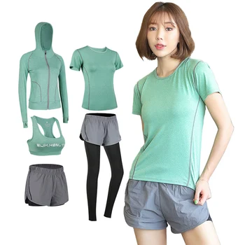 

5 pcs Dry Fit Women Fitness Sportswear shaper High Waist Leggings Bra Pant Gym Running Sports Set women tracksuit matching set