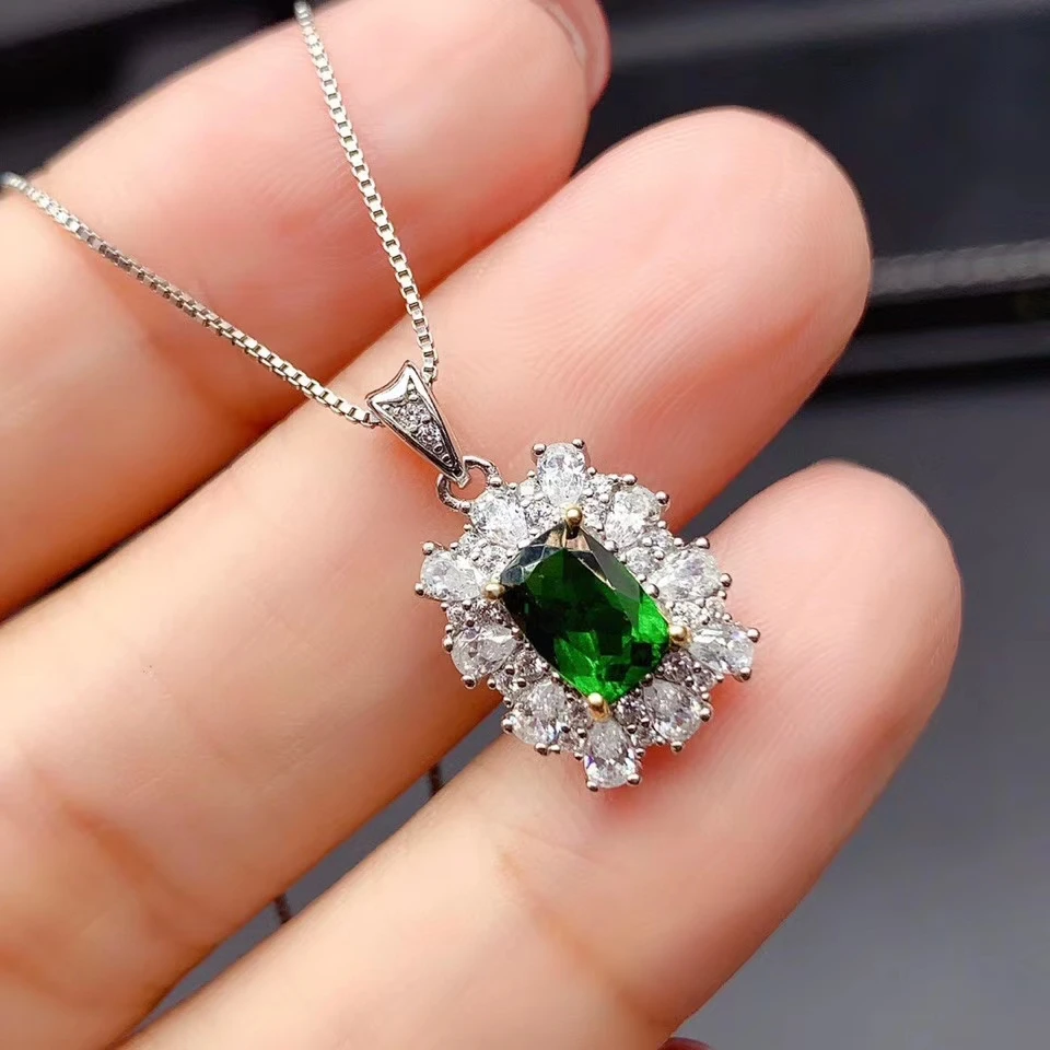 KJJEAXCMY fine jewelry 925 Silver inlaid Natural diopside Gemstone lovely necklace ladies pendant support check