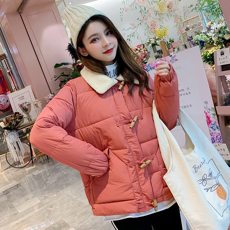 

2019 Winter New Style Korean-style down Jacket Cotton-padded Clothes WOMEN'S Dress Short Toggle Students Coat Lambs Wool Cotton-