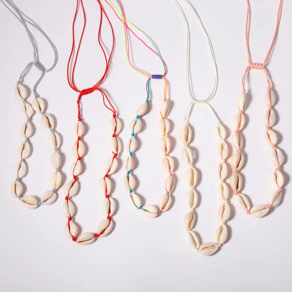Hawaii Puka Sea Shell Choker Necklace NE+BA Collar Ocean Beach Boho Vsco Rainbow Rope Chain White Chips Bracelet Anklet Women