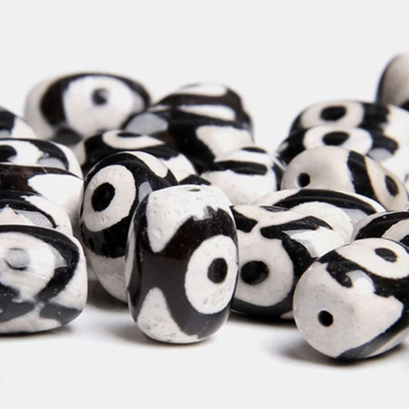 Natural Black Magic Stone Special Patterns Dzi Beads 2 Eyes agates