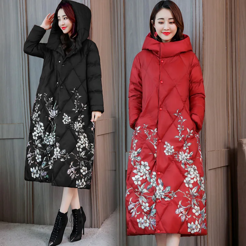 

Cotton-padded Clothes Women's Long 2018 Winter WOMEN'S Dress New Style Loose-Fit Slimming over-the-Knee down Jacket Cotton-padde