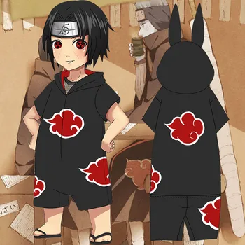 

2020 new Anime Naruto cosplay Akatsuki Uchiha Itach Adult flannel pajamas Bathrobe Hooded pajamas Rabbit ear onesies Suit