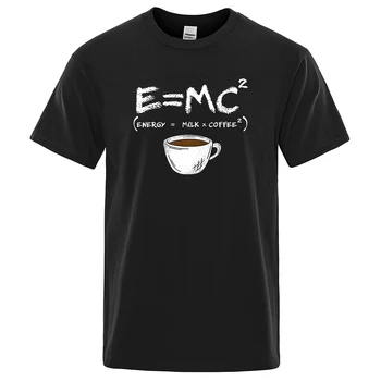 남성용 통기성 면 티셔츠, Energy = Milk + Coffee 프린트, 캐쥬얼 스트리트 오버사이즈, 웃긴 루즈핏