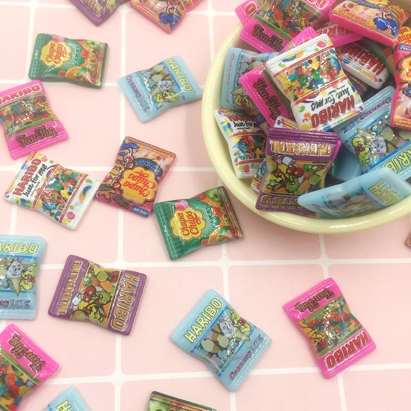 

20Pcs Miniature Cartoon Candy Simulation Fake Food Flat back Resin Cabochons Scrapbooking for Phone Bows DIY Craft Accessories