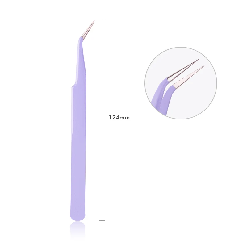 Purple Curved Dmoley Нержавеющая сталь пинцеты прямые, изогнутые щипчики для ногтей/накладные ресницы для наращивания, высокая точность пинцет - Цвет: Purple Curved