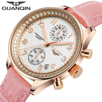 

GUANQIN Watches Women Fashion Luxury Brand Watches Chronograph girl new Leather Quartz crystal Clock Female Dress Wristwatches A