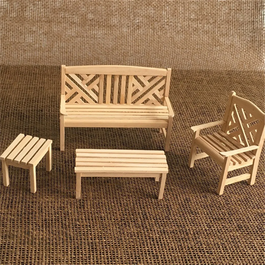 

Simulation furniture toy 2019 TOP Mini Dollhouse Miniature Wooden Beach Table Chair In Fairy Garden Accessory W812