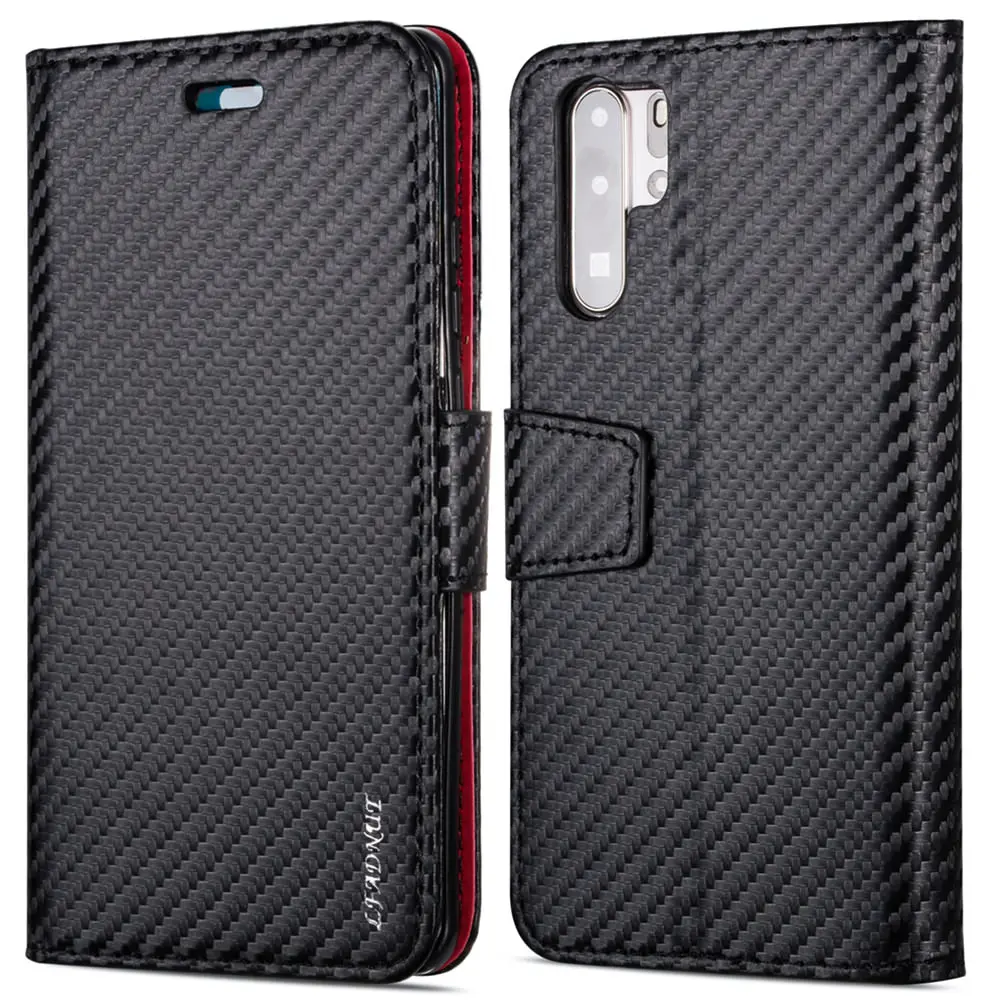 Роскошный углеродный волоконный флип-кошелек для телефона huawei P20 Lite P30 Pro ударопрочный слот для карт кожаный чехол для huawei mate 20 Pro - Цвет: Carbon fiber black