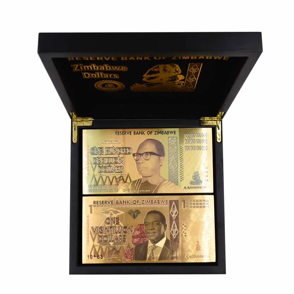 

Zimbabwe Paper Money Banknotes Fake Money Bill One Vicintillion Dollars Bill 24K Gold Banknotes with UV Light for Souvenir