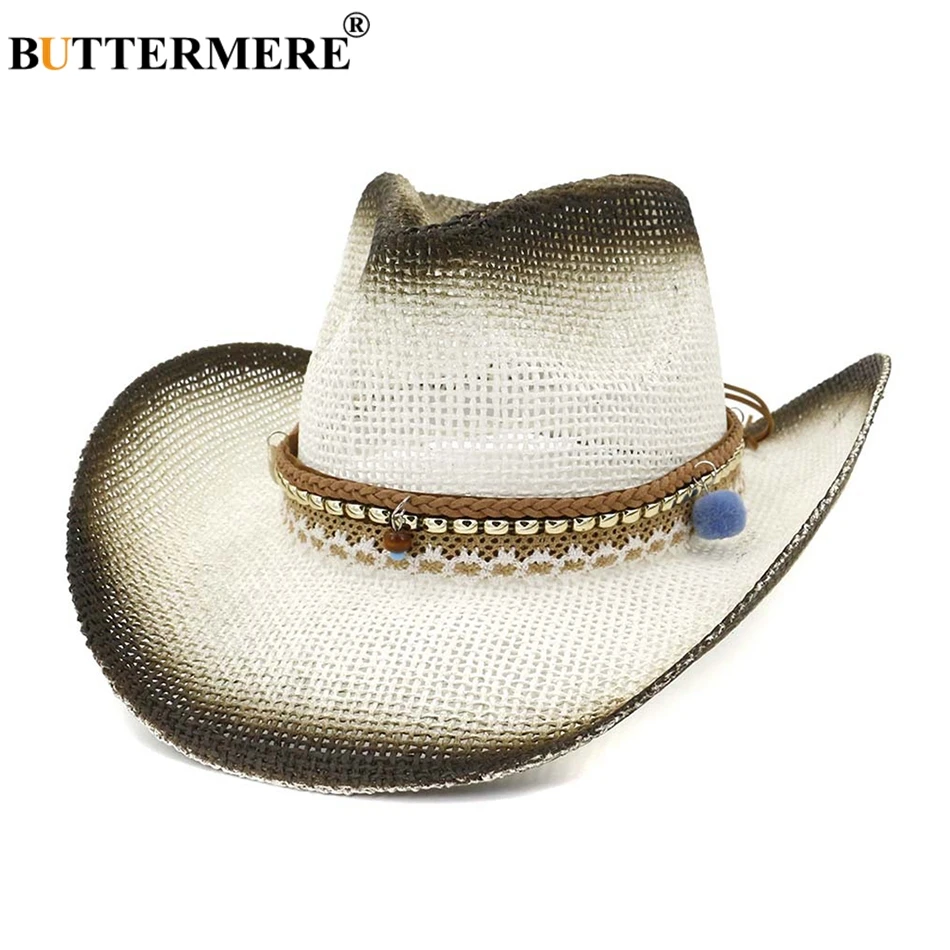 Sun Hat Cowboy Straw Summer Women White 