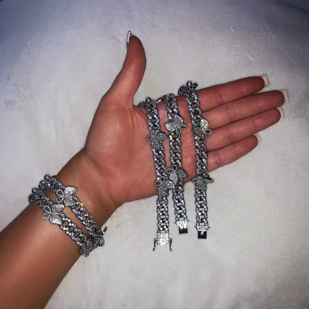 iced out bling cz Miami cuban link chain Butterfly charm choker necklace hip hop women jewelry