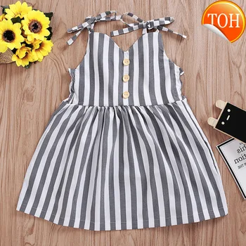 

Toddler Girl Clothes Baby Girls Kids Striped Sleeveless Summer Short Dress Kid Girl Dress For Causal Button Dresses