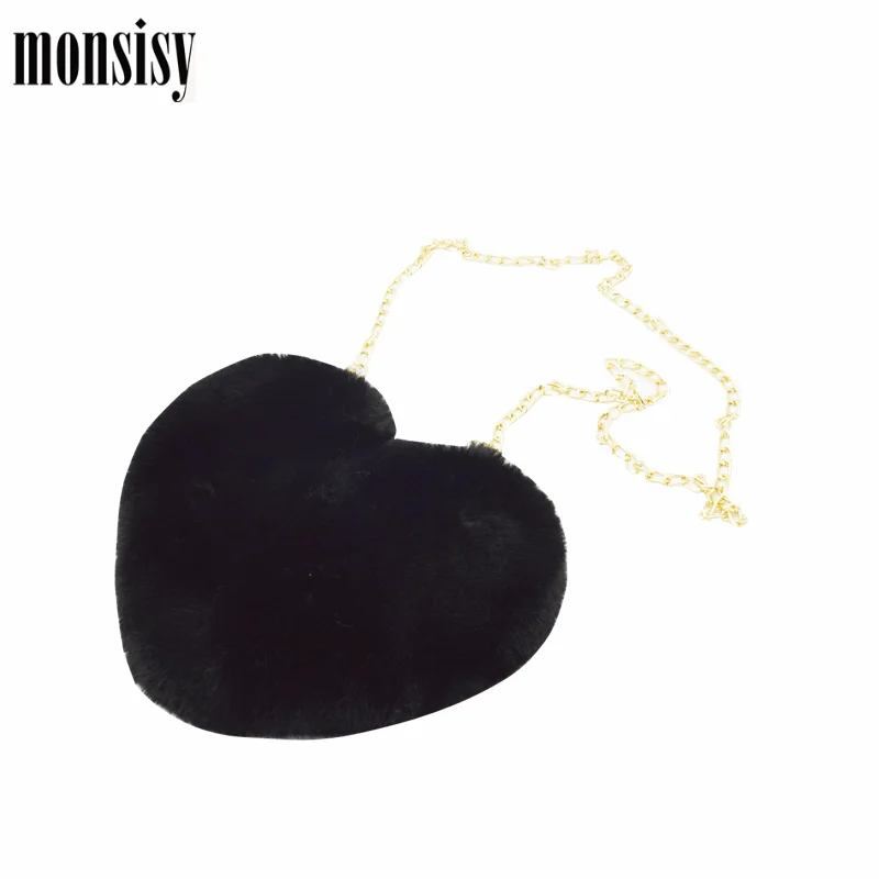 Monsisy/зимняя женская сумка с искусственным мехом и сердечком; коллекция года; женская сумка на плечо; Kawaii; большая сумка-мессенджер для девочек; сумка через плечо; Bolso