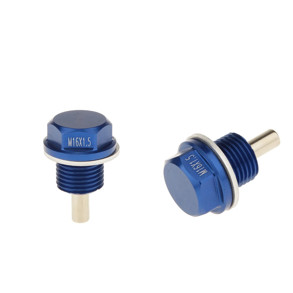 2PCS Auto M16x1.5 Anodized Magnetic Oil Pan Drain Plug For Subaru(Blue