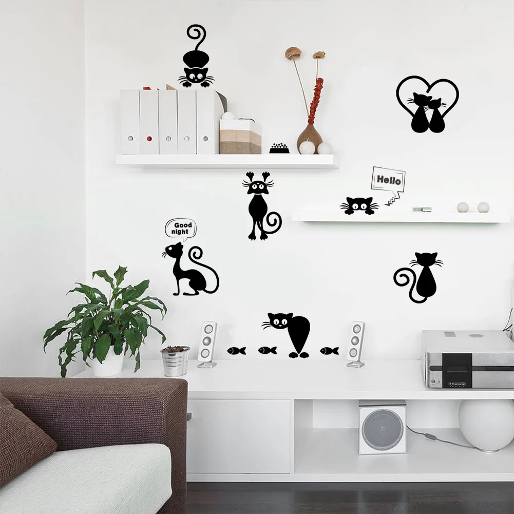 ZY288 стиль черно-белый с рисунком мультяшный котенок детский сад DIY наклейки на выключатель экологически чистые съемные W
