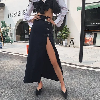 

Skirt Womens Summer 2020 for Women High Waist Zip with Split Ladies Transparent Irregular Sexy Woman Gothic Midi Long Skirts