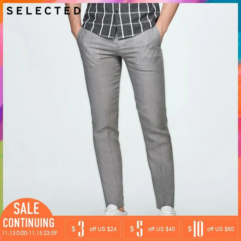 Выбранные 2019 Весна Лето Новые мужские брюки облегающие льняные офисные