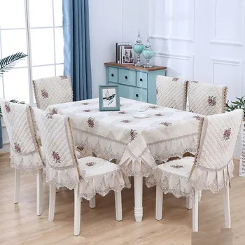 

European Jacquard Table Cloth Lace Hem Rectangle Tablecloths Chair Covers Cushion Washable Printing Flower Cloth 130*180cm W