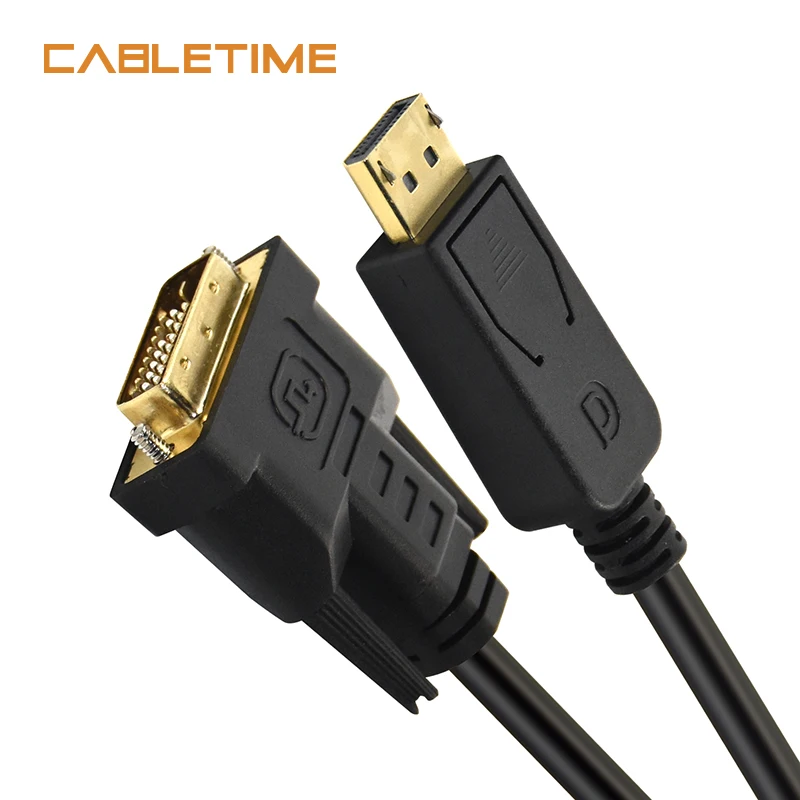 Cabletime порт дисплея DP к DVI кабель штекер-штекер Соединительный адаптер 1080P 3D для HDTV
