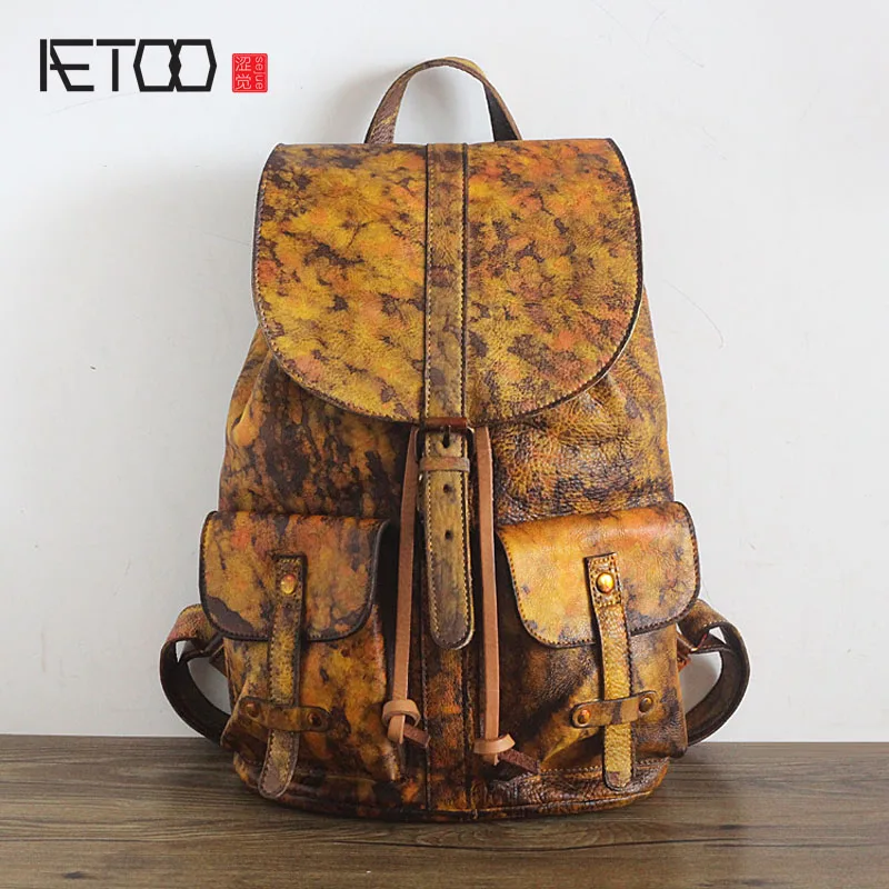 

The new retro personality real leather imported leather head layer of leather backpack backpack
