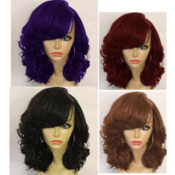 

Women's Short Hair Wig Side-Parted Curly Synthetic Cosplay with Bangs