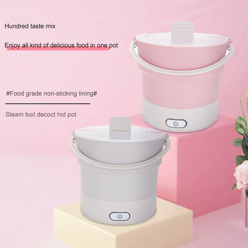 Mini Portable Foldable Electric Multifunctional Steaming Stewing Hot Pot 2 In 1 Silica Gel Saucepot Electric Kettle& Steamer