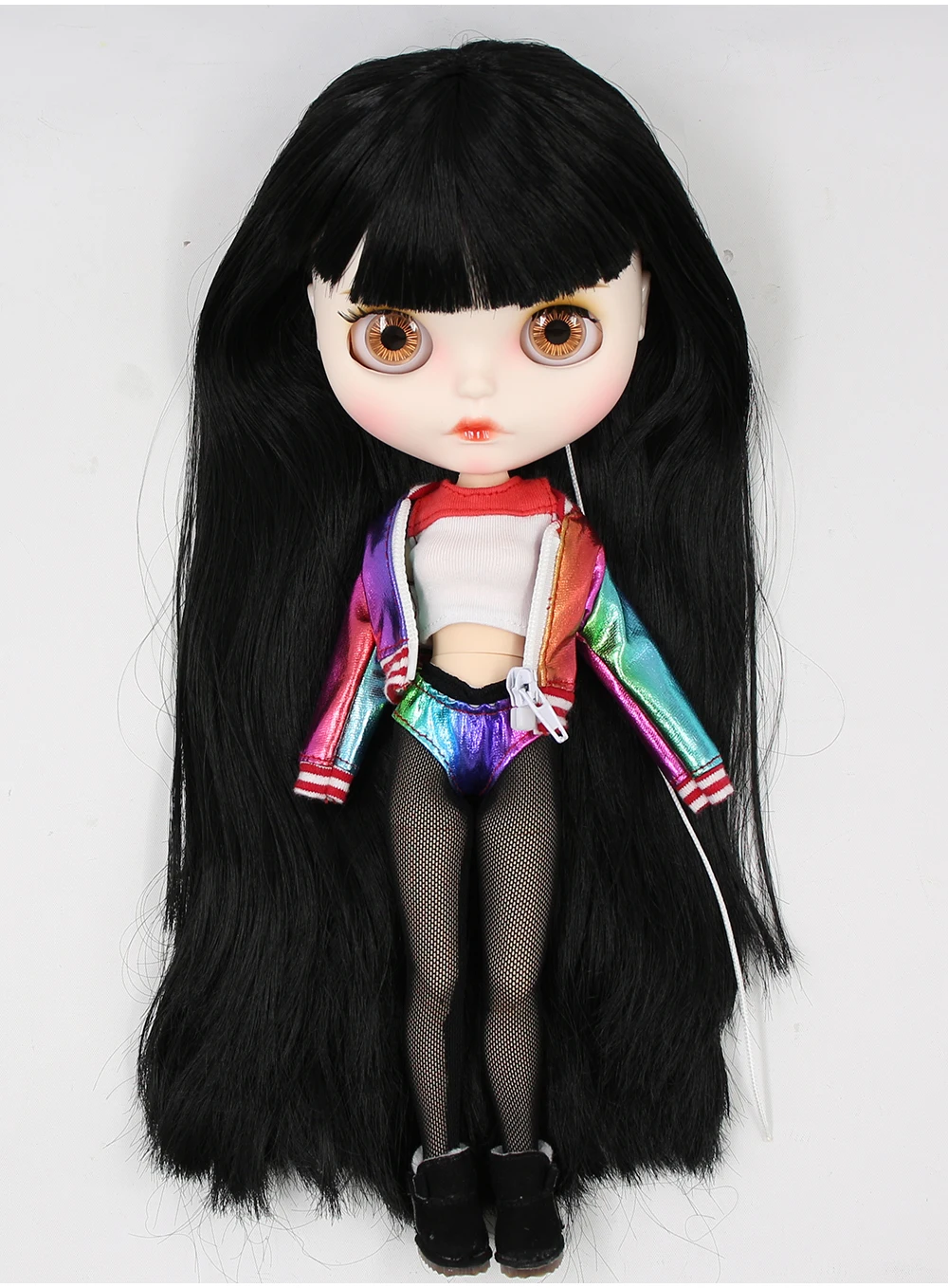 Carla – Premium Custom Neo Blythe Doll with Black Hair, White Skin & Matte Cute Face 53