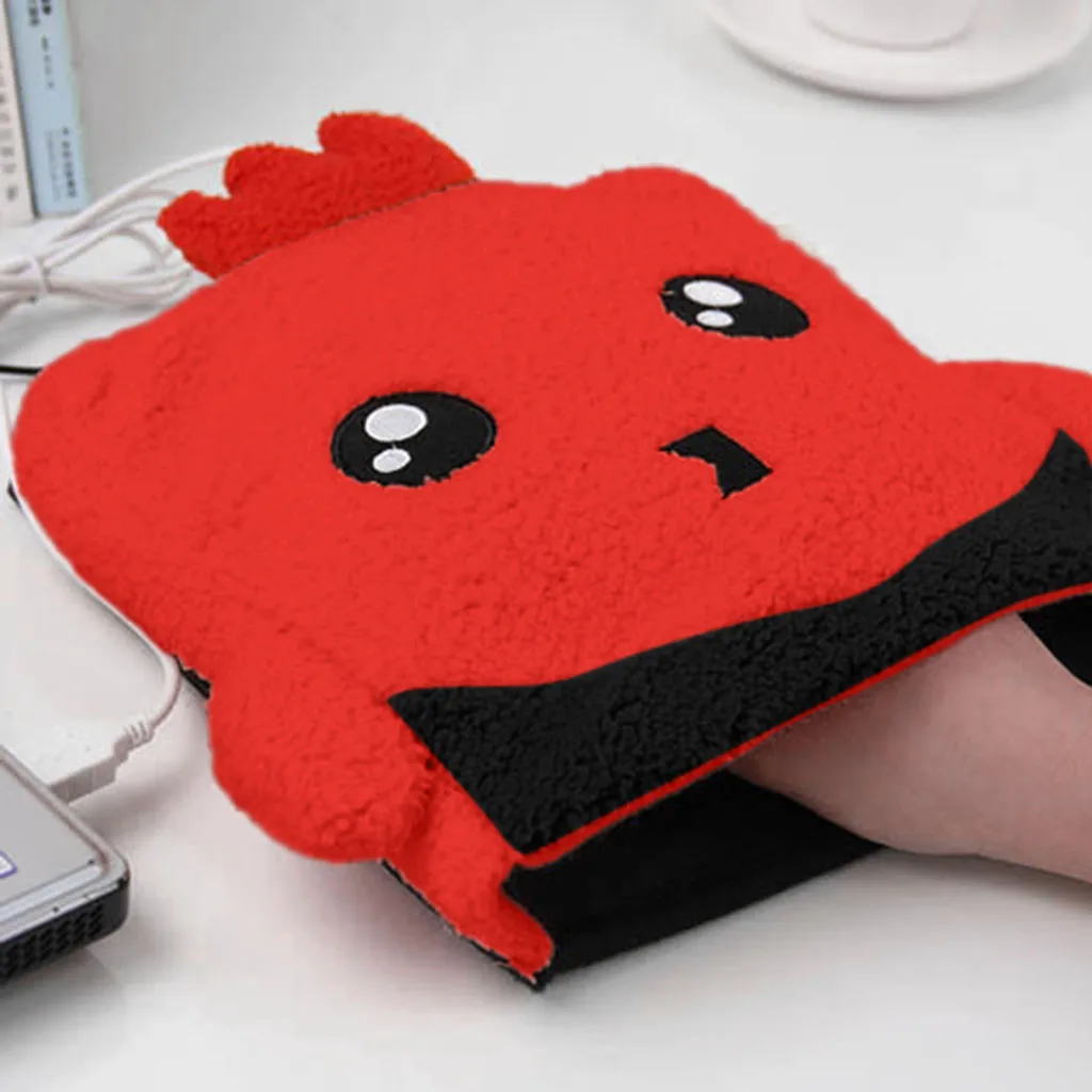 Usb коврик для мыши с подогревом, коврик для мыши, грелка для рук с защитой запястья, Теплая Зимняя Красная теплая мультяшная игровая подушка для животных, коврик