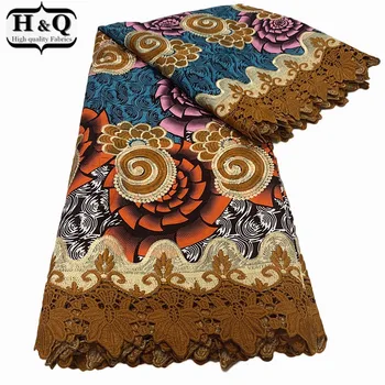 

H&Q fashionable ankara fabric african real wax print batik lace 6 yards/pcs embroidery nigeria guipure lace water soluble fabric