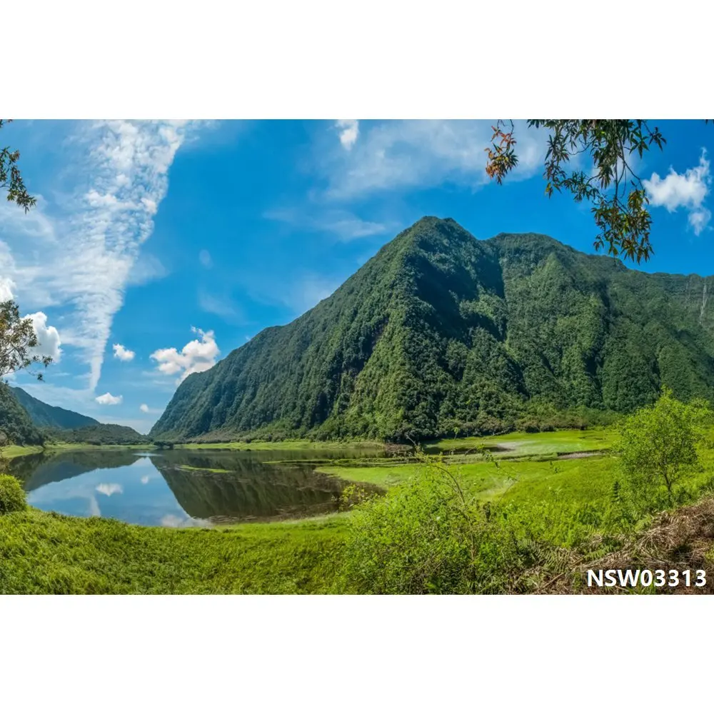 thumbnail image 1 of Fondos de fotografía de paisajes naturales con cielo azul, nubes blancas, montañas, árboles y ríos para bebés, 1 of 5