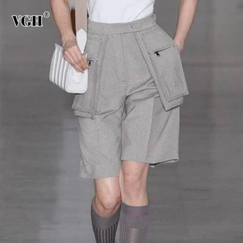 

VGH Casual Loose Women Shorts High Waist With Sashes Patchwork Pockets Vintage Short For Female Fashion Clothes 2020 Summer Tide