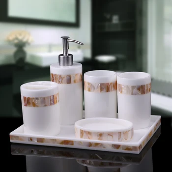 

Creative Resin Shell Bathroom Five-piece Set Wedding Bathroom Accessories Kit Soap Dispenser Wash Set Mouth Cups