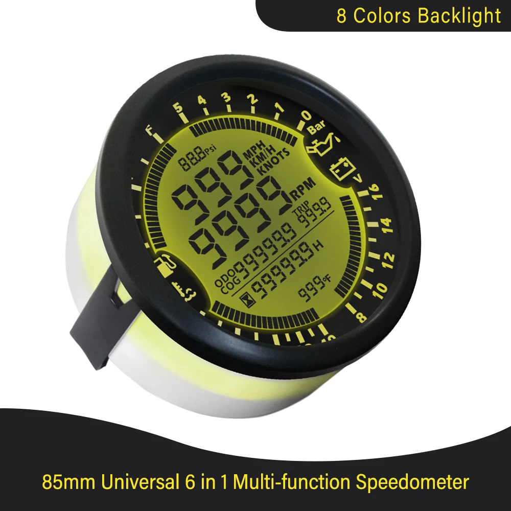 Universal 85mm Digital GPS Speedometer Tachometer 6in1 MultiFunction