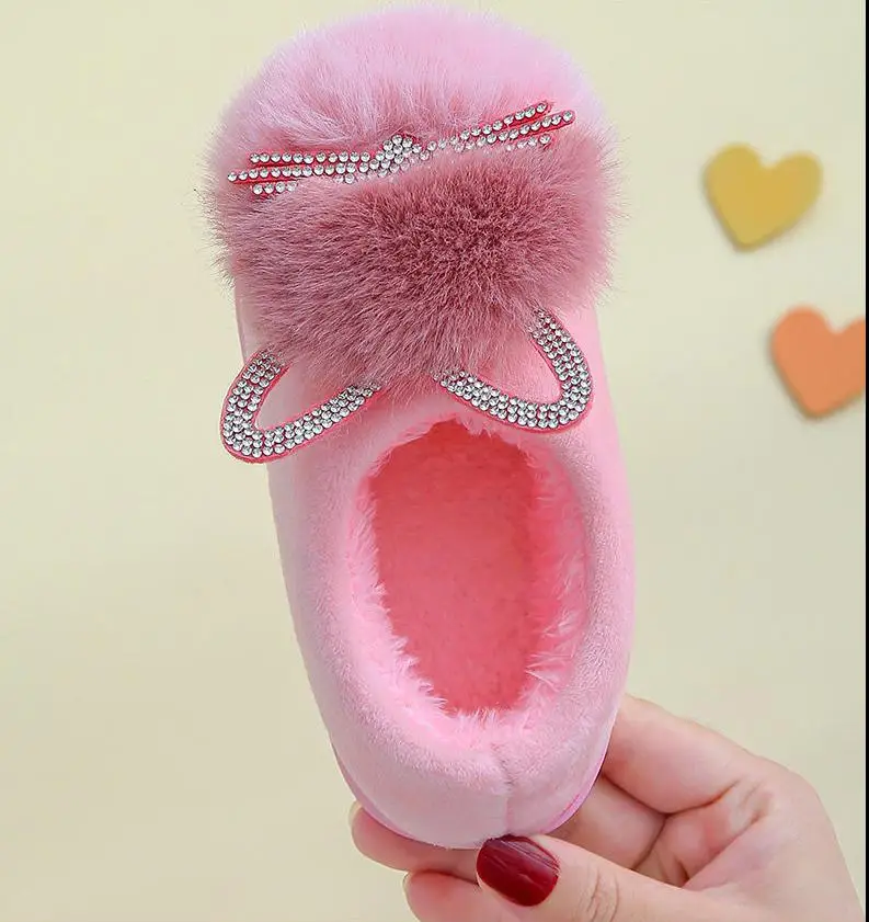 children's shoes for high arches Children's Slippers Winter Kids Cotton Shoes Winter Warm Pink Furry Rabbit Ears Pattern Non-slip Baby Girl Slippers Kids Shoes extra wide fit children's shoes