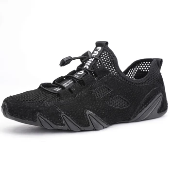 

Men Shoes Suede Leather Casual Breathable Outdoor Men Elastic Band Shoes Soft Footwear Lightweight Black Gray Male Trainer