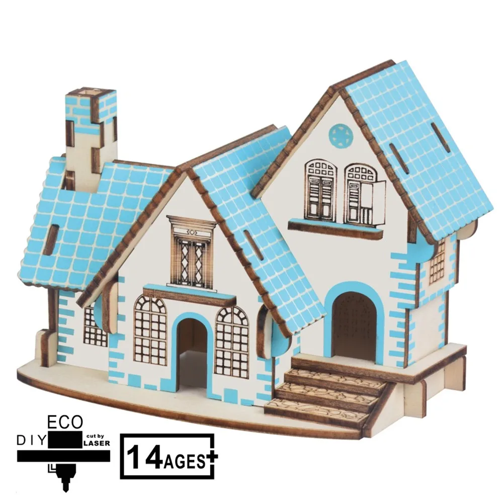 

3D Laser Cutting Wooden Puzzle DIY House Model Kits Educational Wooden Building Toy Suitle for Both Children and Adult