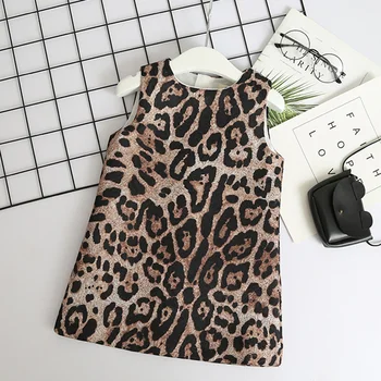 

Nerlero Girls Dresses New Casual Kids Dress Sleeveless Comfortable Leopard Print Party Dress Fashion Round Neck Princess Dress