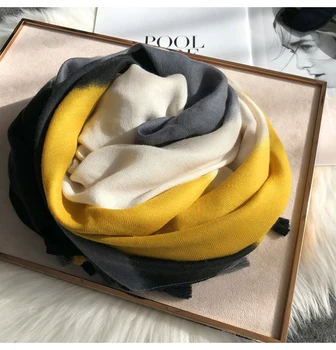 

KYQIAO women yellow head scarf foreign orders female autumn winter Spain style long boho designer gradient pattern neck scarf