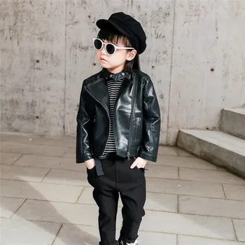 

Children's leather jacket Autumn Winter Girl Boy Kids Baby Outerwear Leather Coat Cool Jacket Clothes #4O21