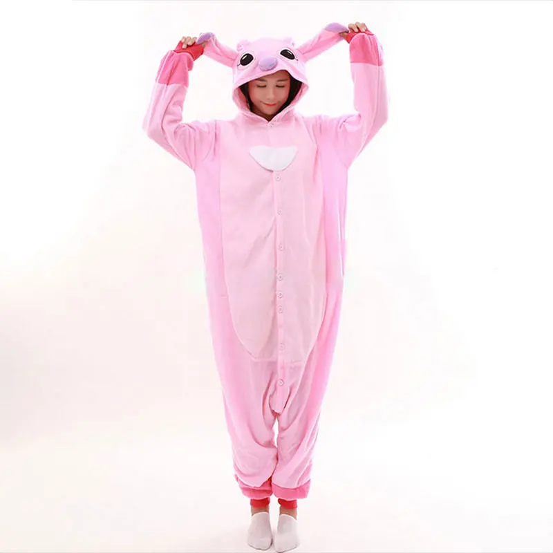 

Women Pink Stitch Kigurumi Girls Cute Pajama Anime Onesie Adult Party Jumpsuit Street Wear Polar Fleece Animal Outfit Onepiece