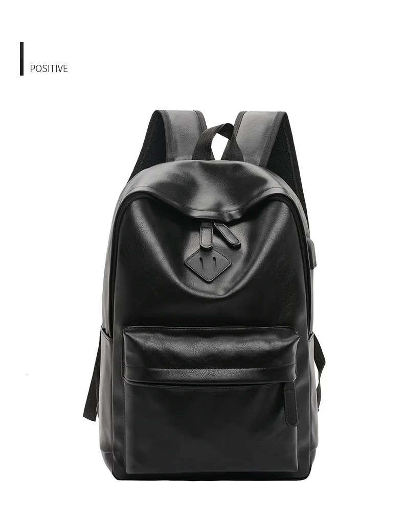 Деловой Повседневный дорожный рюкзак из черной искусственной кожи, мужские сумки на плечо, Подростковый рюкзак, мужской рюкзак с usb-зарядкой, Противоугонный рюкзак - Цвет: black2