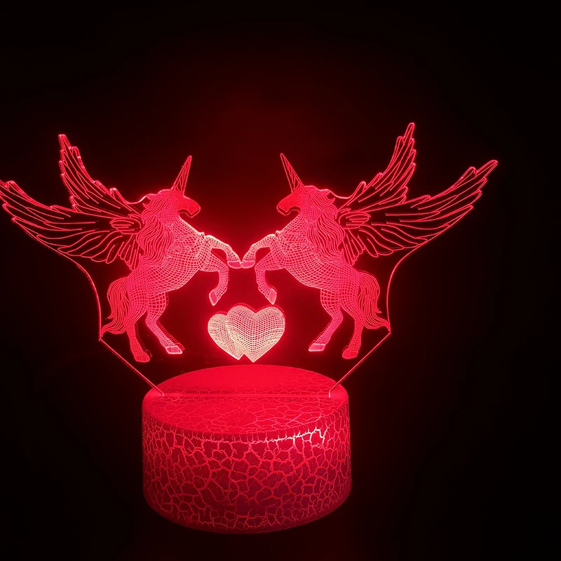 Единорог Pegasus животное 3D лампа на батарейках напрямую поставка милый подарок