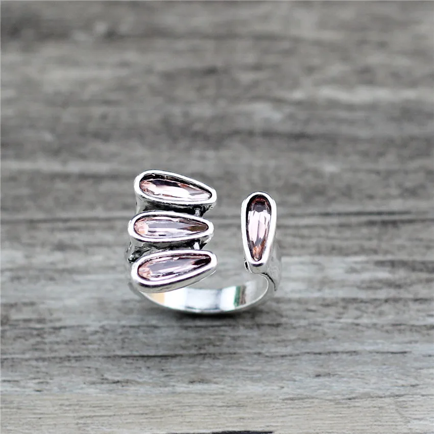 ANSLOW Fashion Vintage Open Adjustable Metal Rings Women's Anniversary Wedding Engagement Crystal Ring For Female Girl LOW0073AR - Image 6