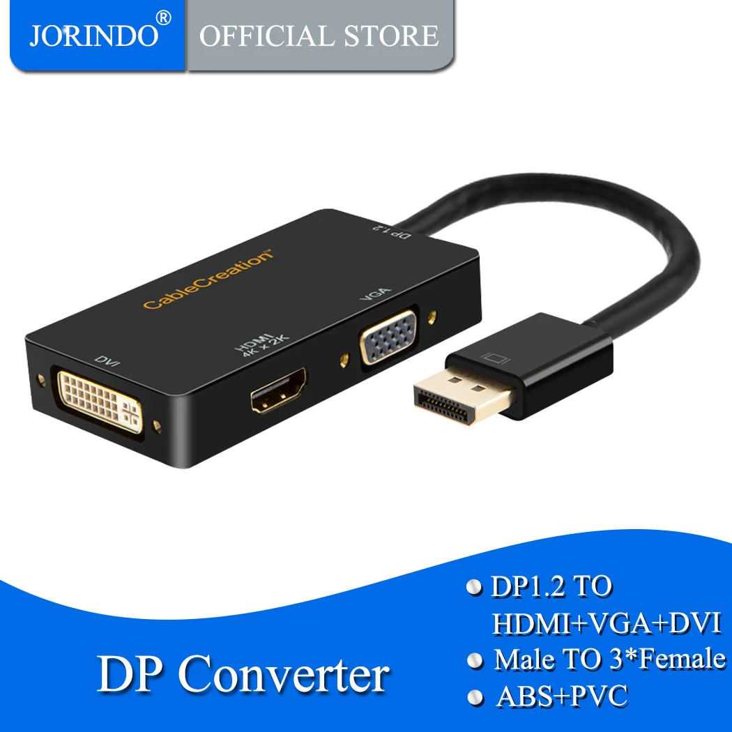 Адаптер jorinдо HDMI/DVI/VGA 3-в-1 DP адаптер поддержка порта 4K 2K разрешение для HDMI черный |