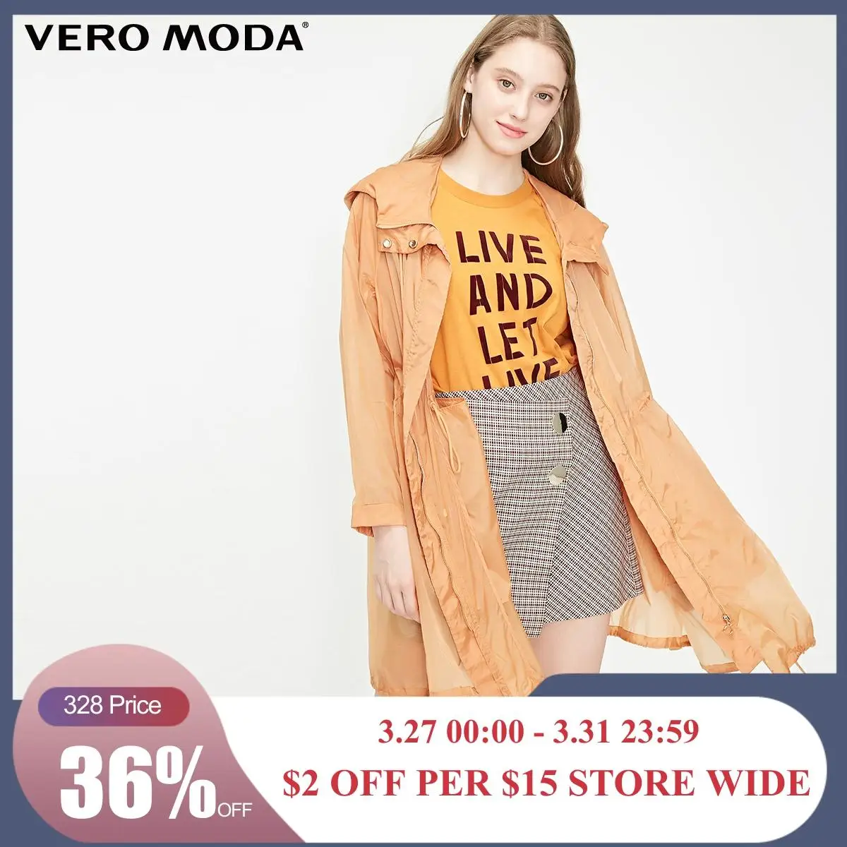 

Vero Moda Women's Hooded Drawstring Mid-length See-through Light Trench Coat | 319121526