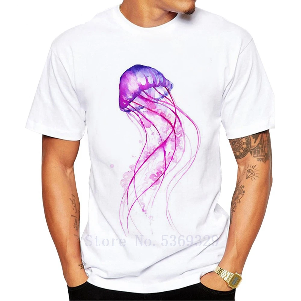 

2020 New Brand Printed Men's T-Shirt Handsome Pink Jellyfish Summer Tops Tees Modal O-Neck Hipster short sleeve