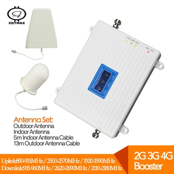 

ZQTMAX 3G 2100MHz 4G 2600MHz GSM Signal Booster tri Band Cell Phone Repeater Data Amplifier UMTS 2100 LTE 2600 with antenna