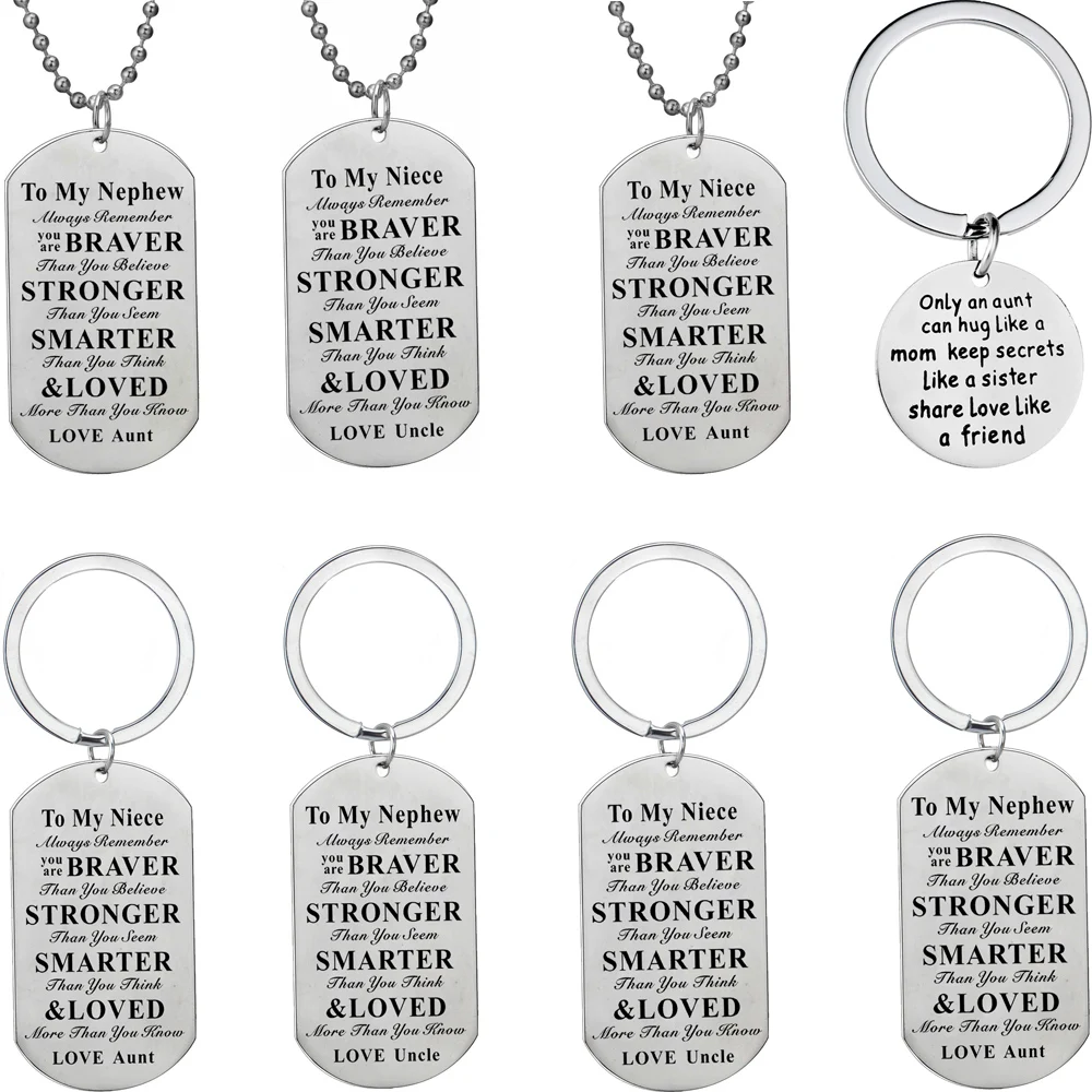 To My Nephew Niece Love Aunt Uncle Dog Tag Pendant Necklace Family Gifts Birthday Party Christmas Chain Charm Stainless Steel | Украшения и