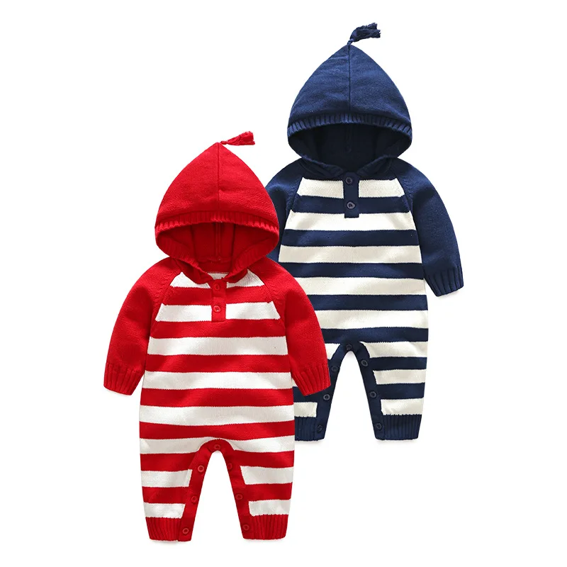 

Gu wu Korean-style Stripes Hooded Romper Infant Clothing Baby Jumpsuits